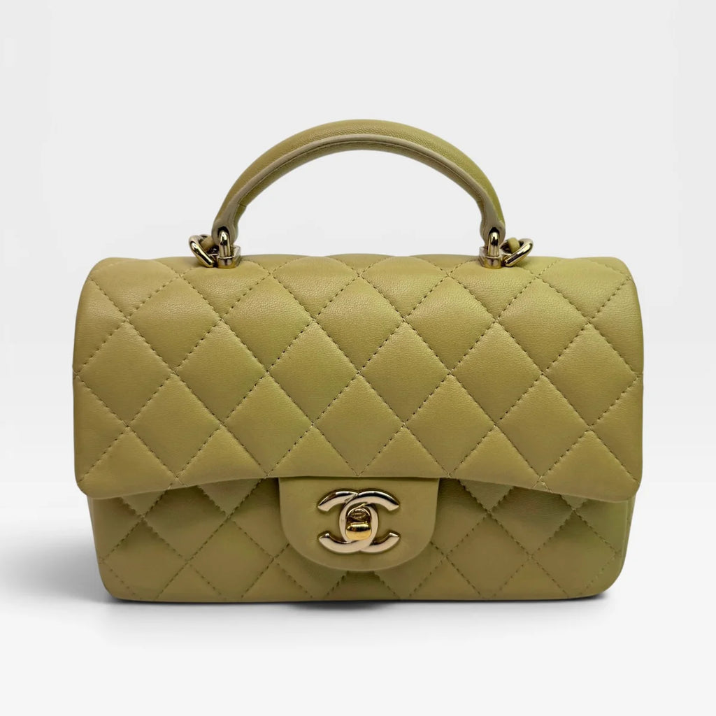 CHANEL MINI RECTANGLE FLAP BAG IN PISTACHIO GREEN LAMBSKIN WITH GHW