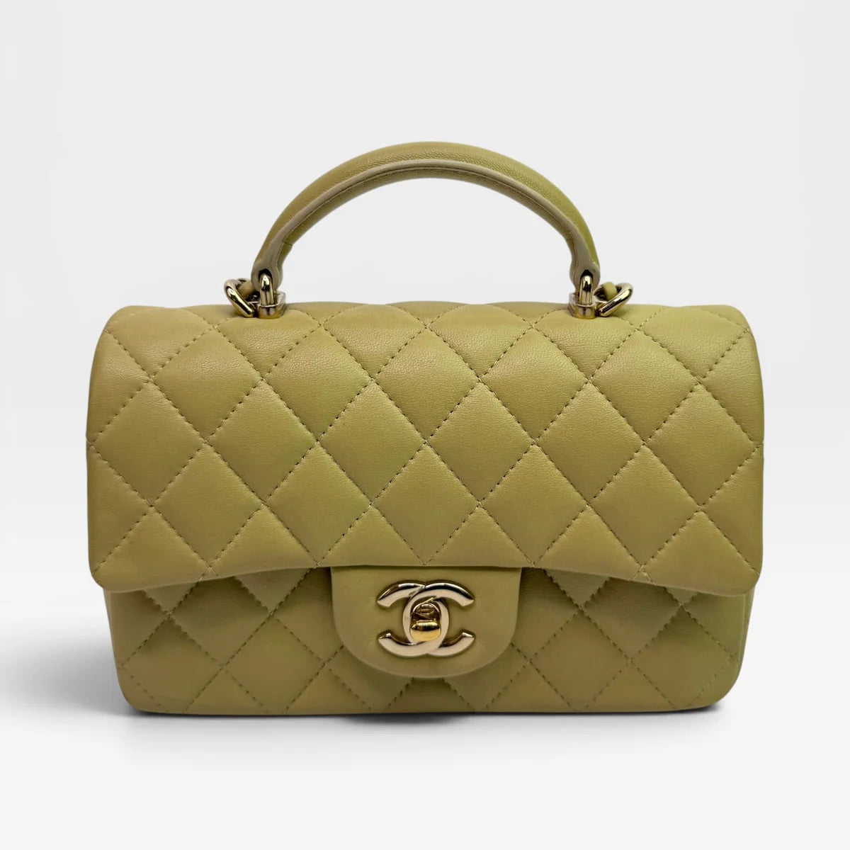 CHANEL MINI RECTANGLE FLAP BAG IN PISTACHIO GREEN LAMBSKIN WITH GHW