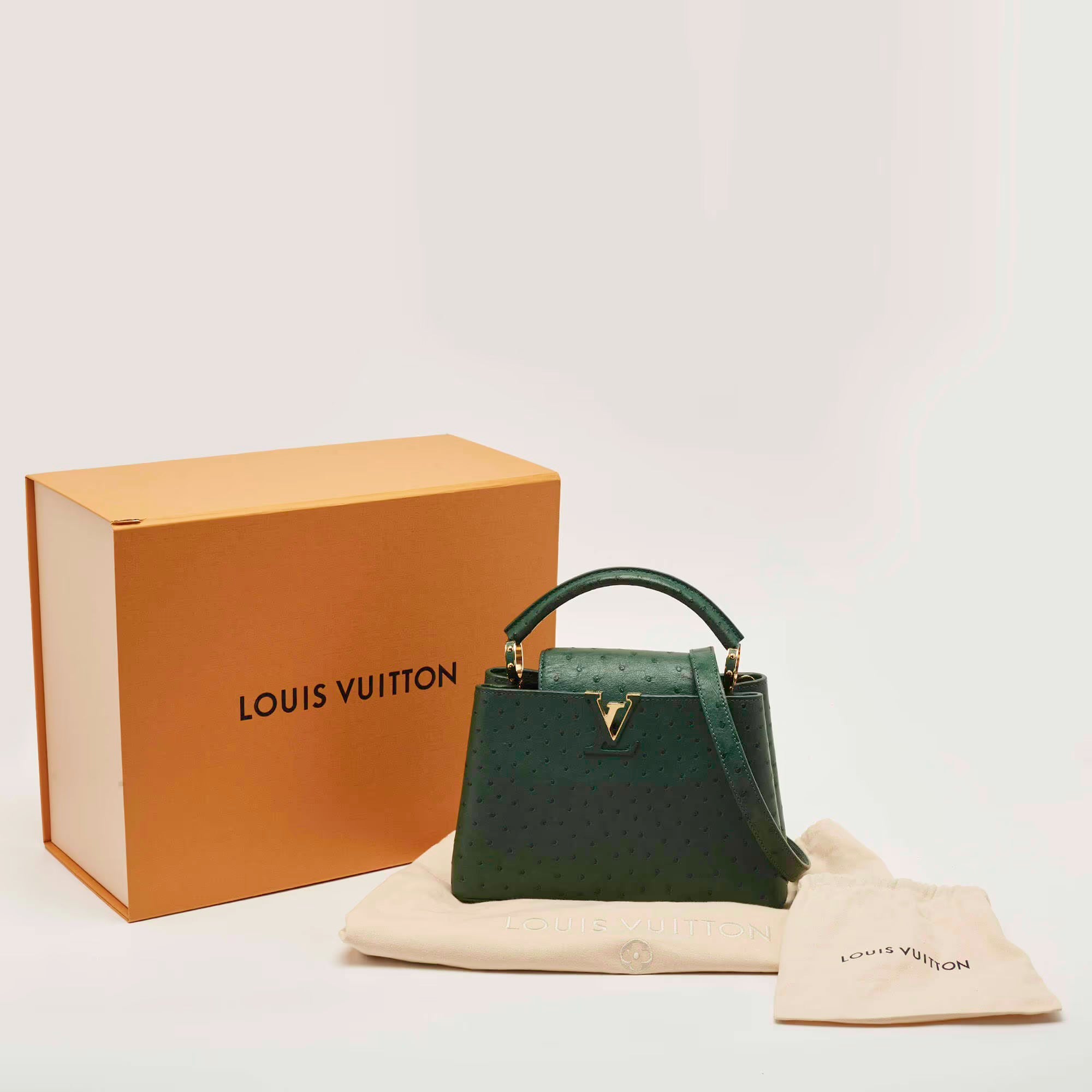 Louis Vuitton Capucines BB Green Ostrich Top Handle Bag