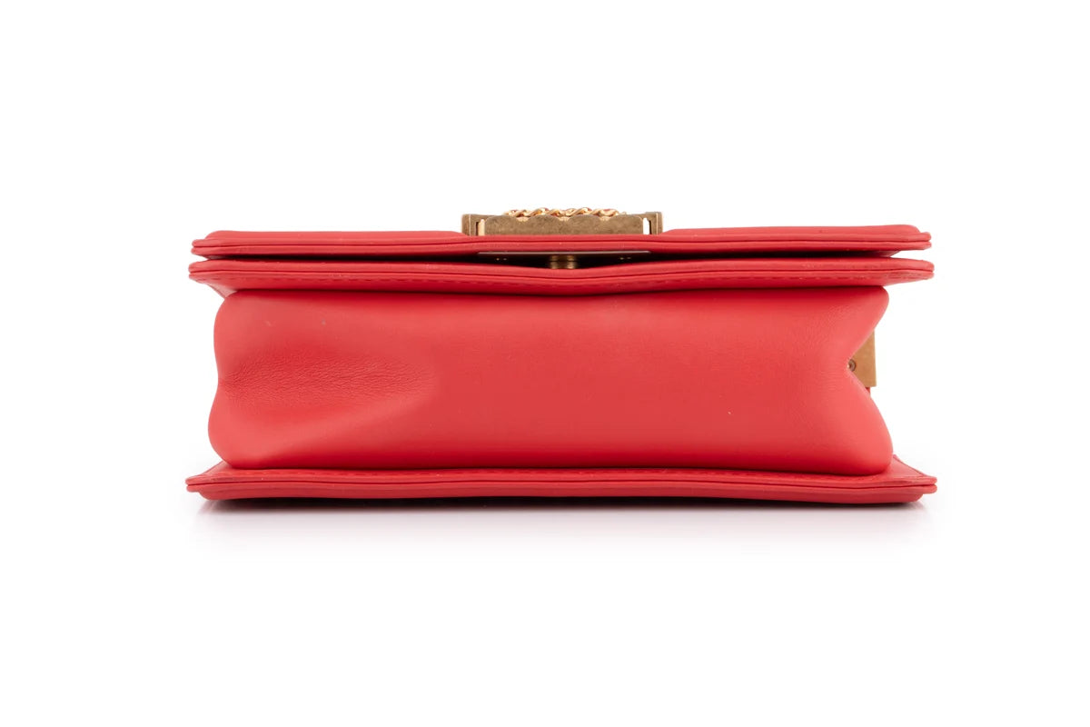Chanel Quilted Chain Around Small Boy Lamskin Watermelon Red GHW