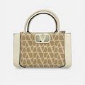 VALENTINO GARAVANI CANVAS TOTE IN BEIGE CANVAS AND LEATHER WITH GOLD HARDWARE