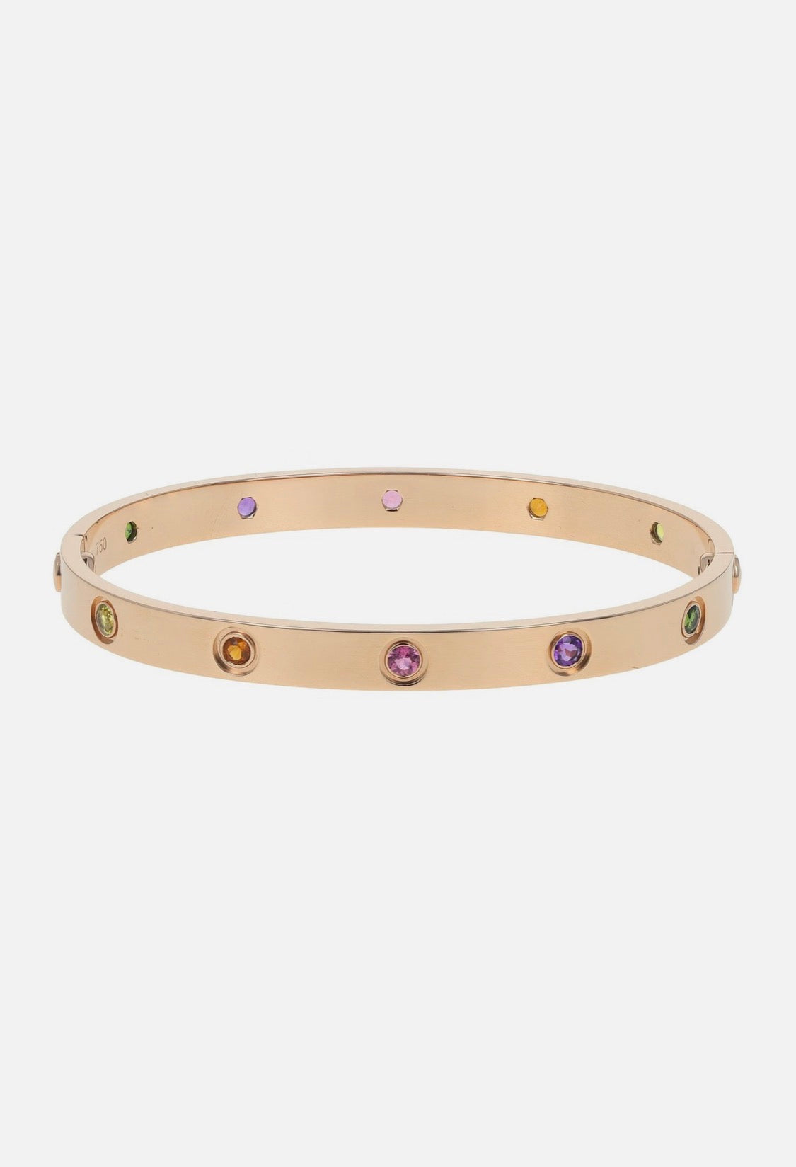 Cartier Love 18k Rose Gold Multi Gemstone Bangle Bracelet Size 18