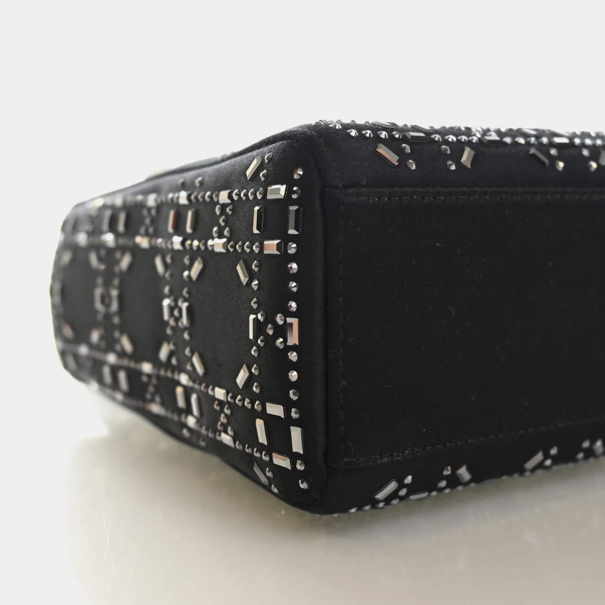 Christian Dior Mini Lady Dior Black Strass Satin Top Handle Bag