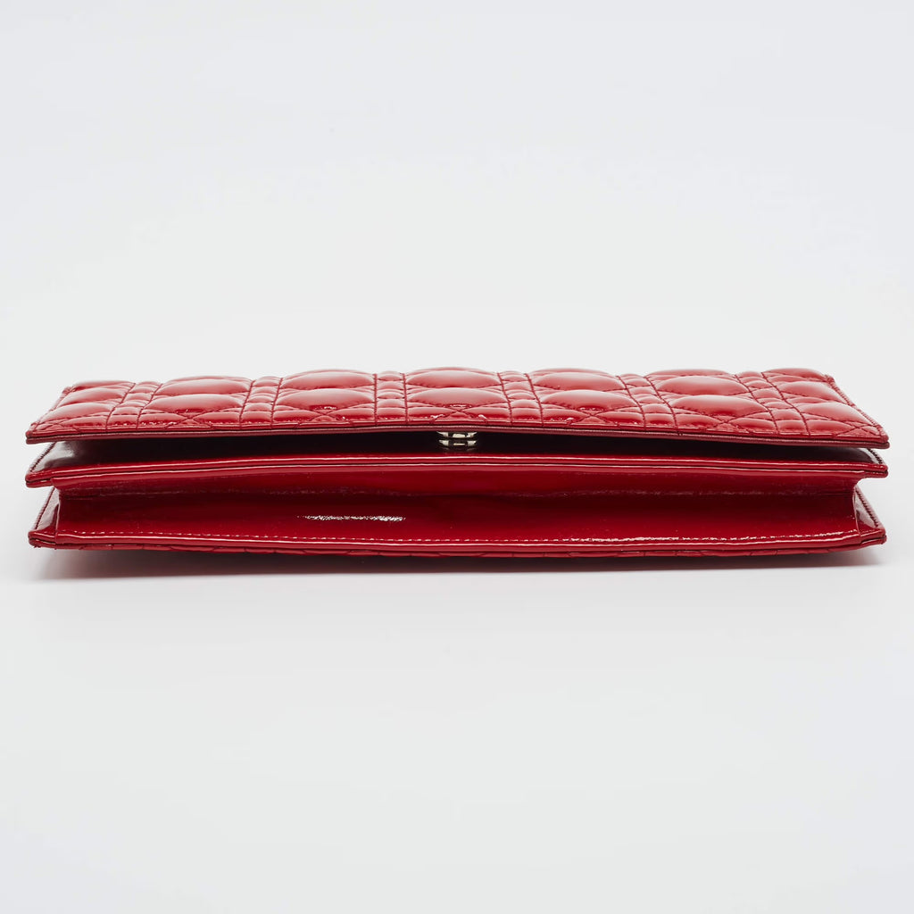 Dior Lady Dior Red Cannage Patent Leather Chain Clutch