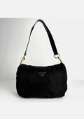 Prada Triangle Hobo Shoulder Bag Nylon Leather Black
