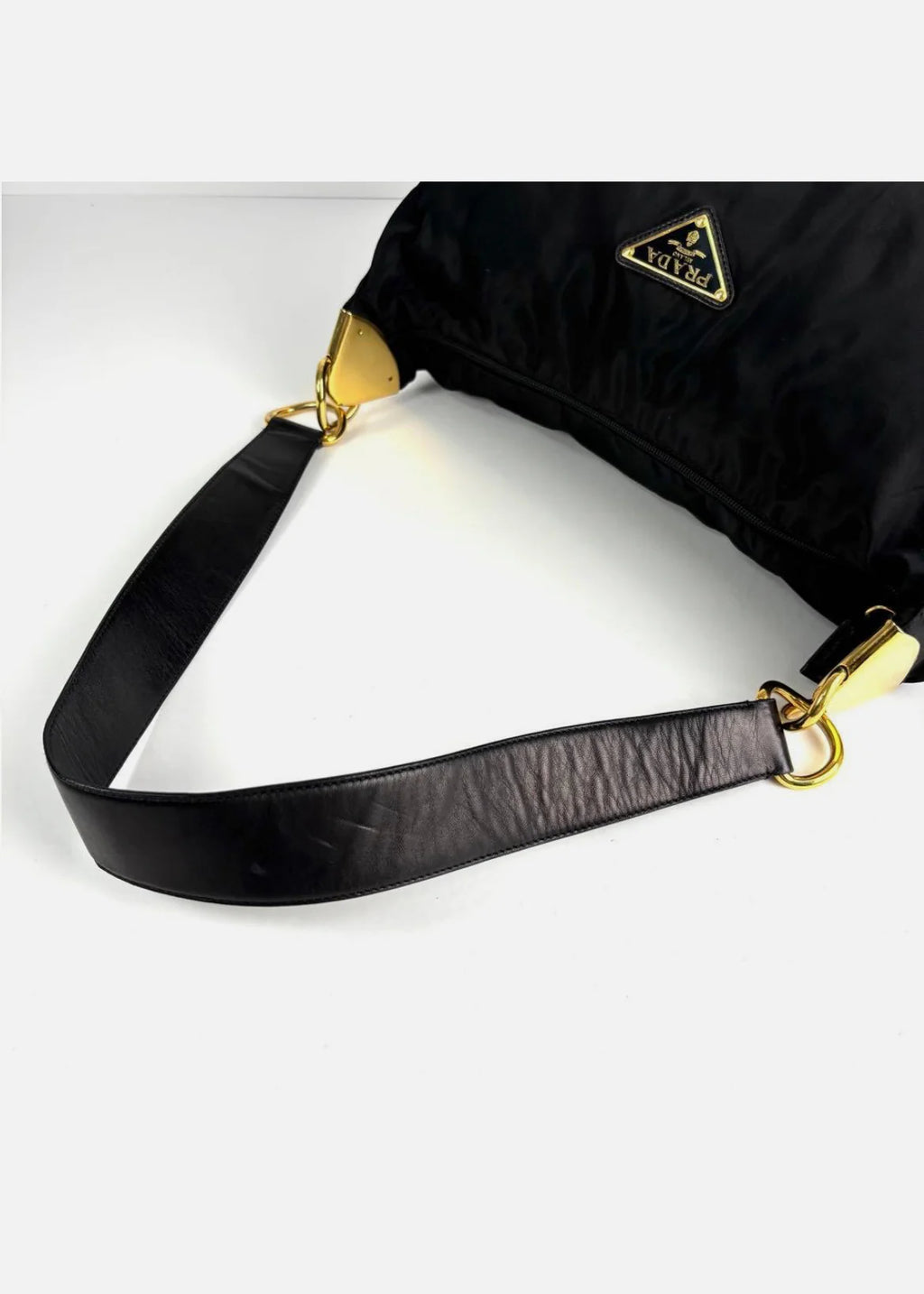 Prada Triangle Hobo Shoulder Bag Nylon Leather Black