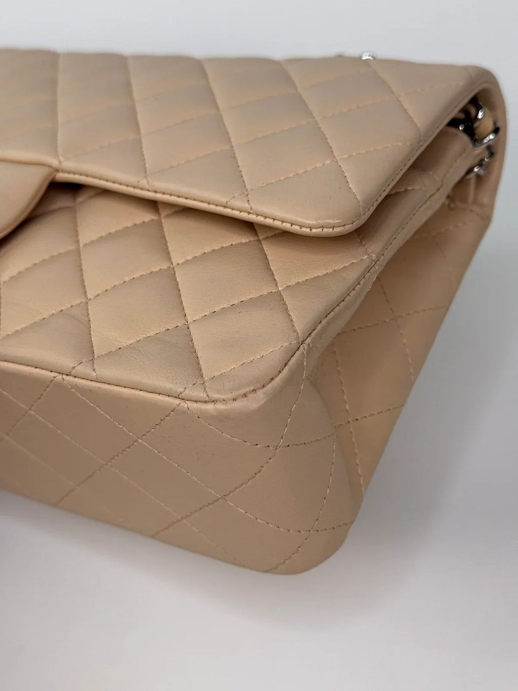 CHANEL MEDIUM CLASSIC DOUBLE FLAP LIGHT BEIGE LAMBSKIN LEATHER WITH SILVER HARDWARE
