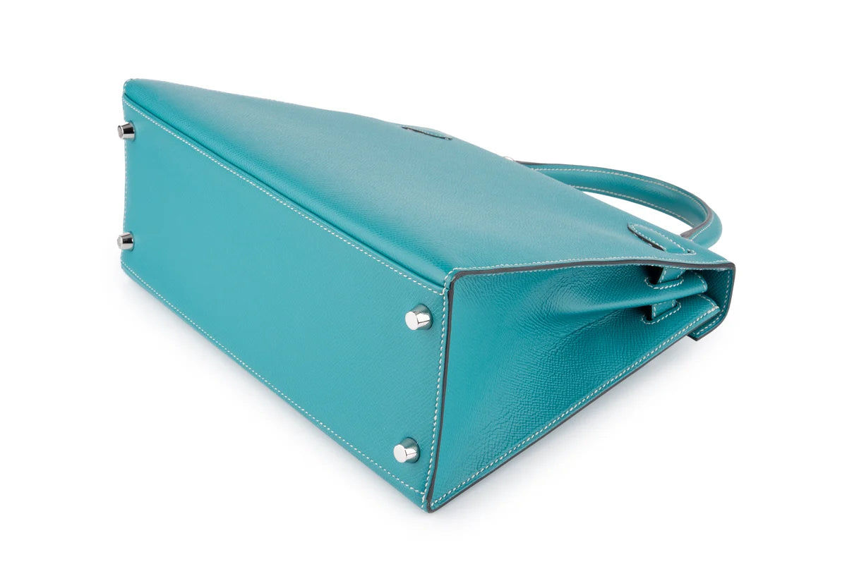 Hermès Kelly 28 HSS Epsom Blue Paon Verso Gris Perle PHW