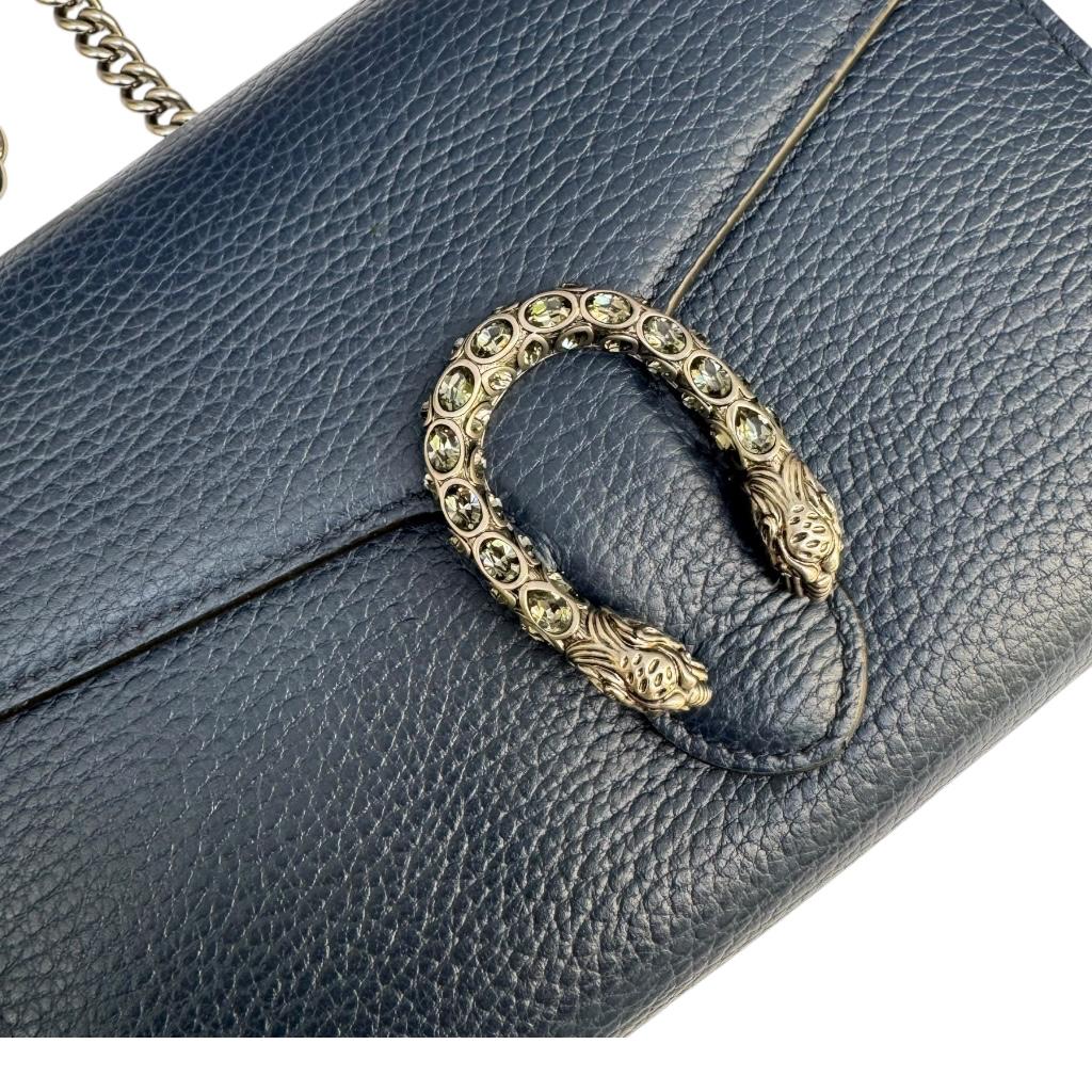Gucci Dionysus Mini Leather Chain Bag Dark Blue