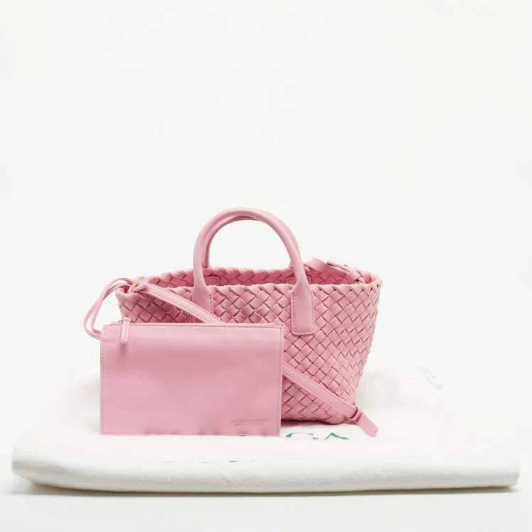 Bottega Veneta Cabat Mini Pink Intrecciato Leather Tote