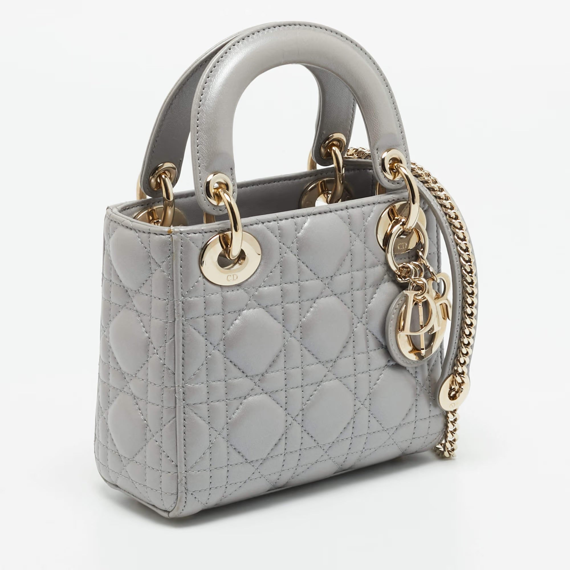 Dior Lady Dior Mini Silver Cannage Leather Tote