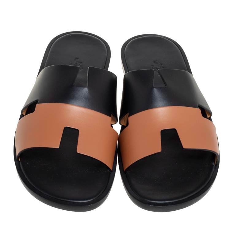 Hermés Black/Brown Leather Izmir Flat Slides Size 40