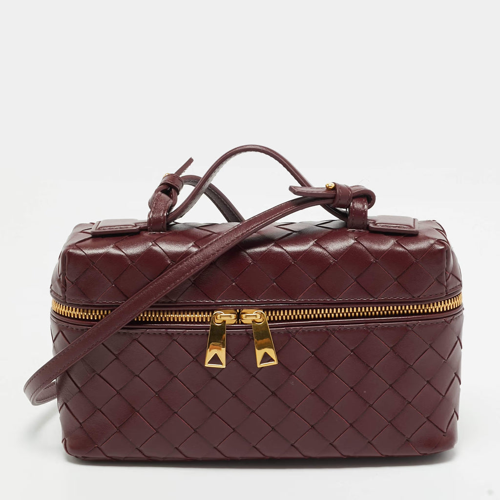 Bottega Veneta Bang Bang Dark Red Intrecciato Leather Vanity Case