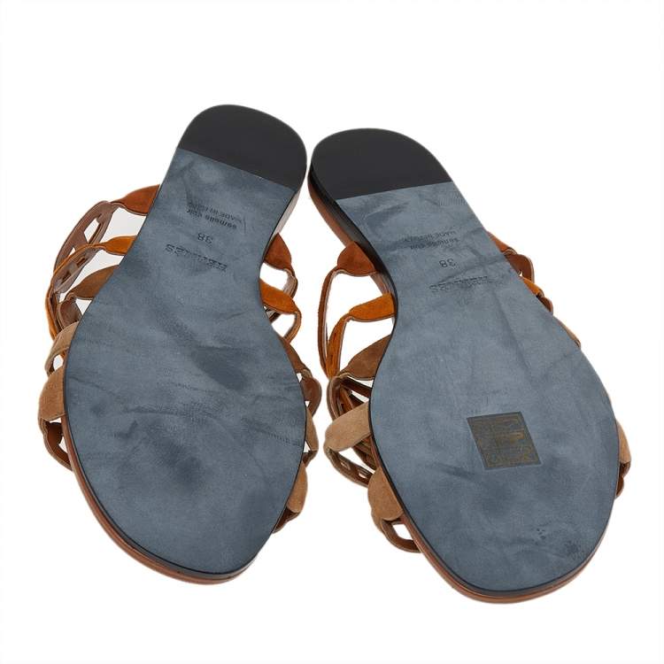 Hermes Brown Suede D'ancre Chaine Flat Slide Sandals Size 38