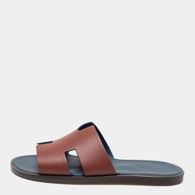 Hermès Brown Leather Izmir Slide Sandals Size 41