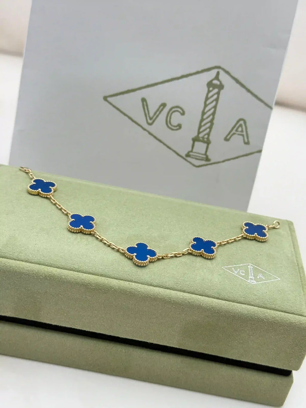 Van Cleef And Arpels Vintage Alhambra Bracelet 5 Motifs Blue Agate