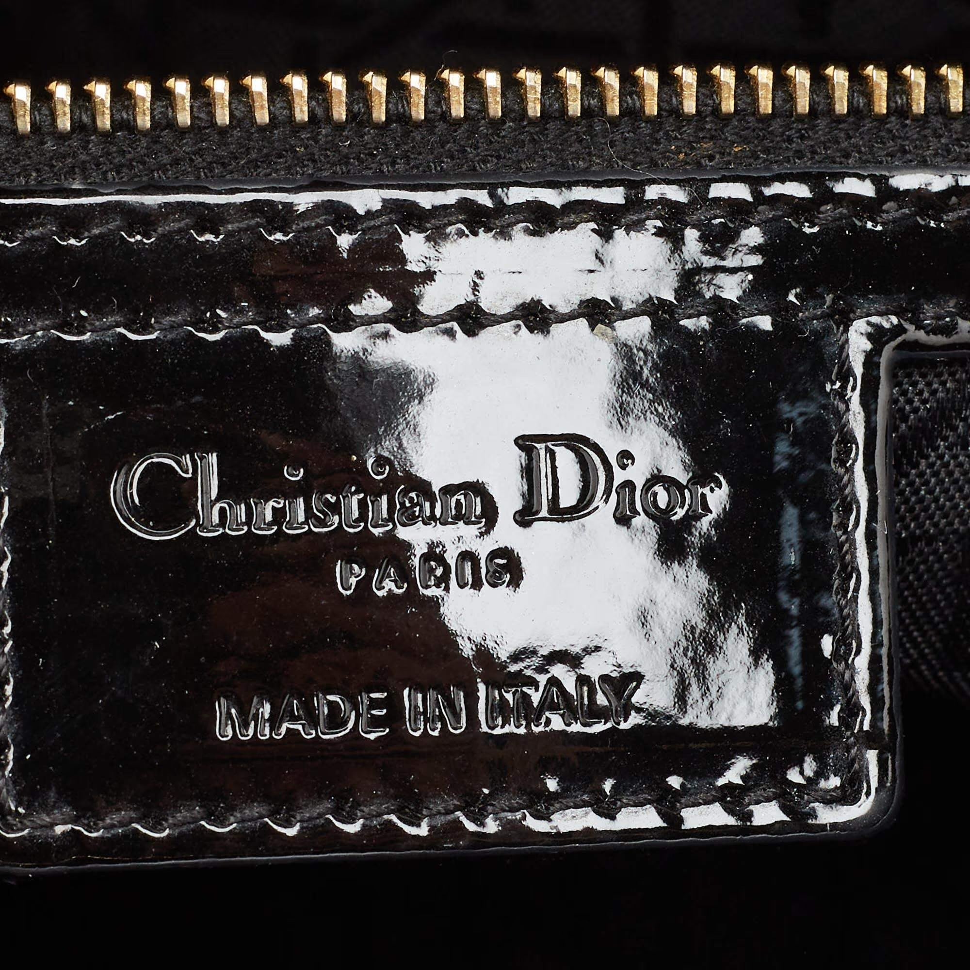 Dior Lady Dior Large Black Cannage Patent Leather Tote