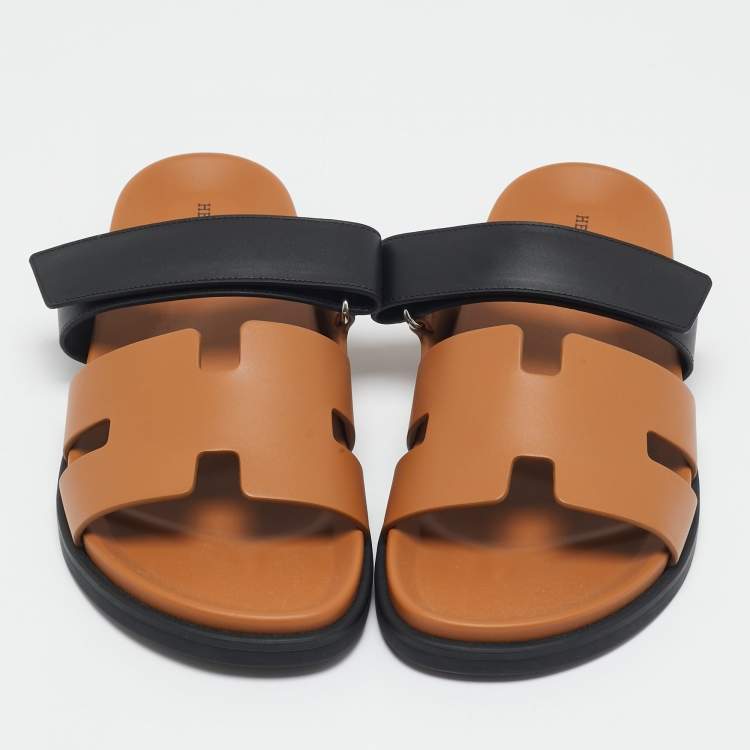 Hermes Black/Brown Leather Chypre Sandals Size 40