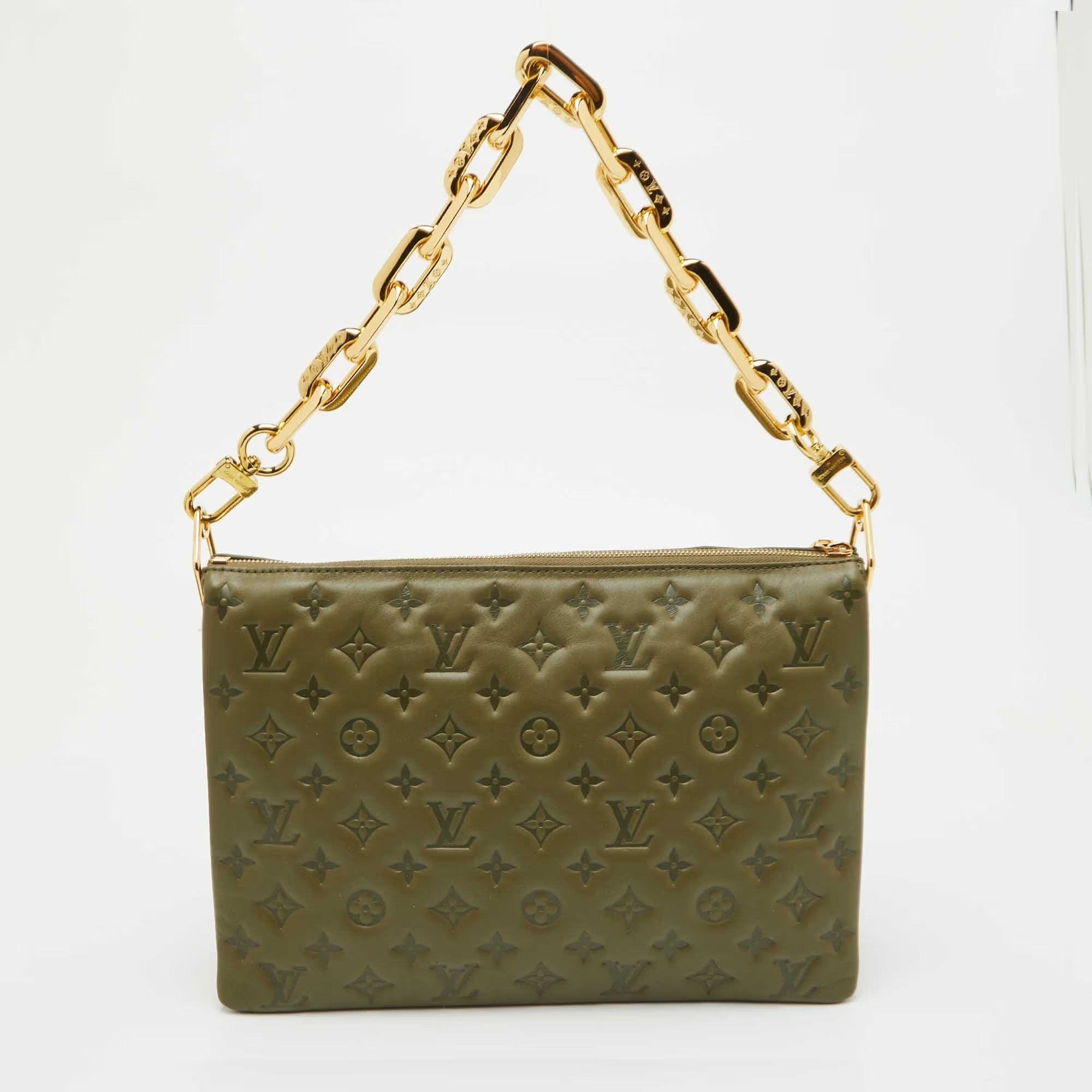 Louis Vuitton Coussin MM Khaki Monogram Embossed Leather Bag