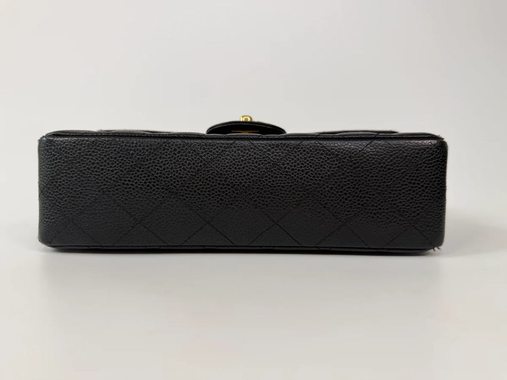 CHANEL SMALL CLASSIC DOUBLE FLAP IN BLACK CAVIAR LEATHER WITH GOLD HARDWARE