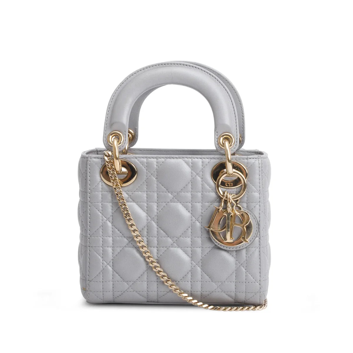 Christian Dior Grey Cannage Leather Mini Lady Dior Bag