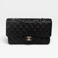 CHANEL VINTAGE MEDIUM CLASSIC DOUBLE FLAP BLACK CAVIAR SILVER HARDWARE