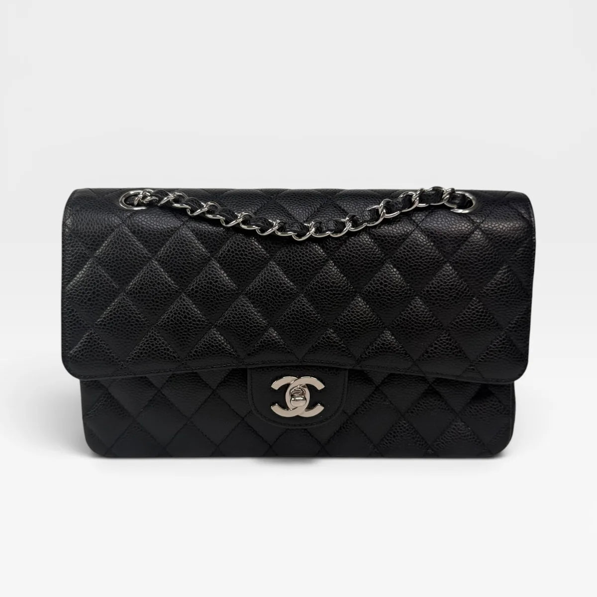 CHANEL VINTAGE MEDIUM CLASSIC DOUBLE FLAP BLACK CAVIAR SILVER HARDWARE