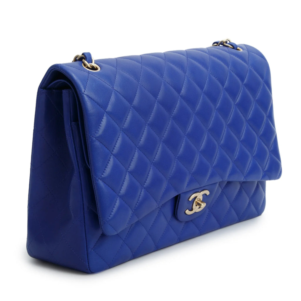 Chanel Blue Quilted Lambskin Leather Classic Maxi Double Flap Bag
