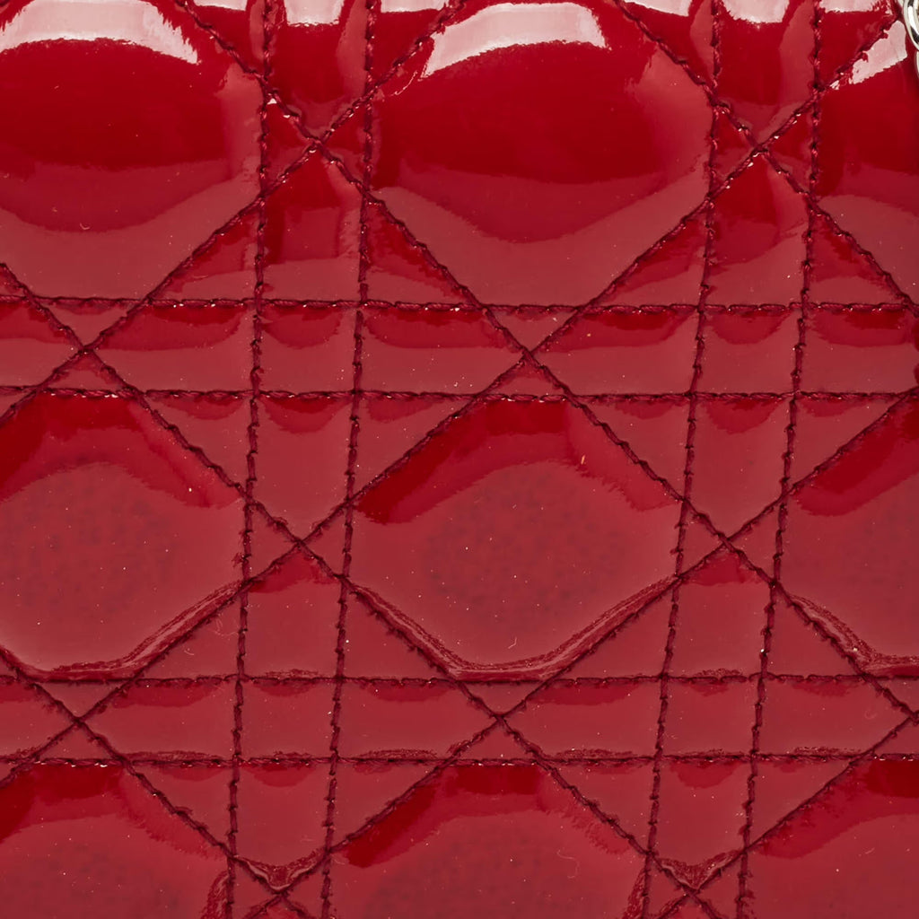 Dior Lady Dior Red Cannage Patent Leather Chain Clutch