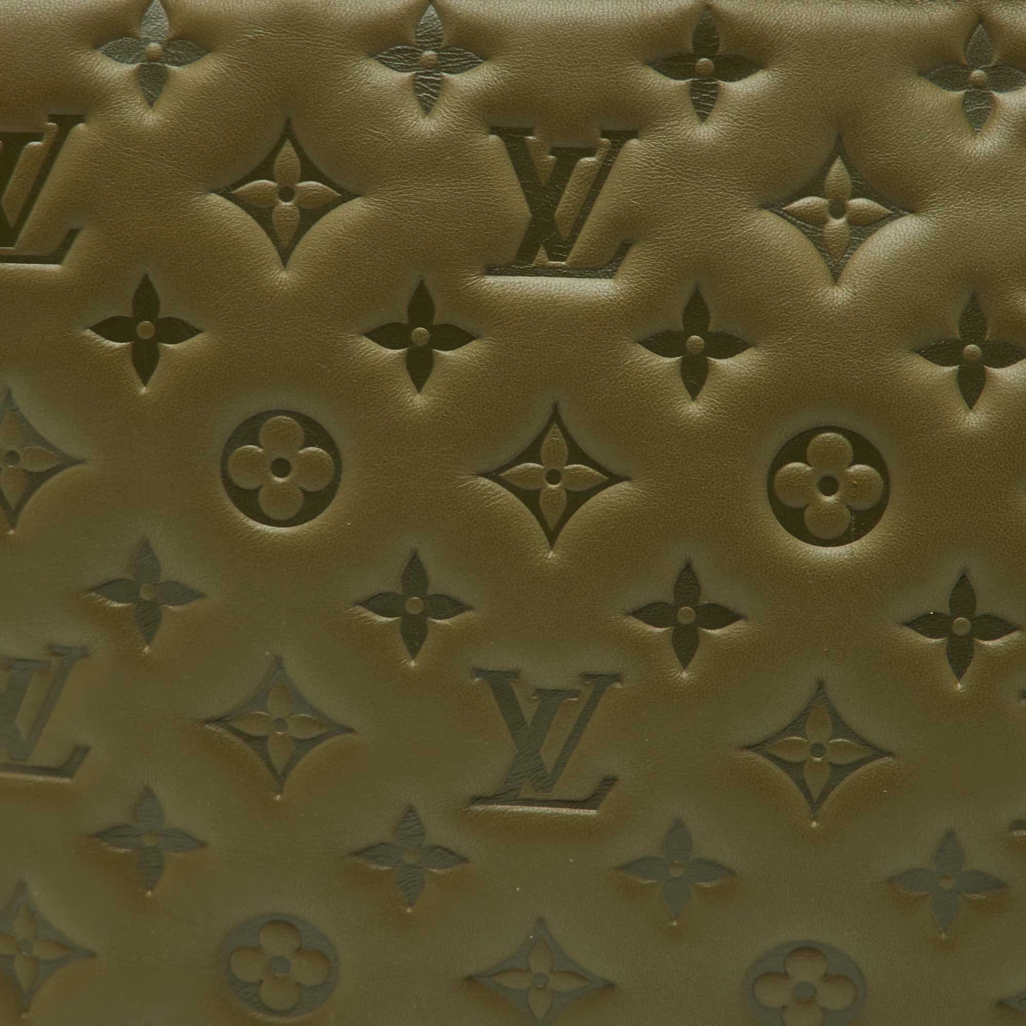 Louis Vuitton Coussin MM Khaki Monogram Embossed Leather Bag