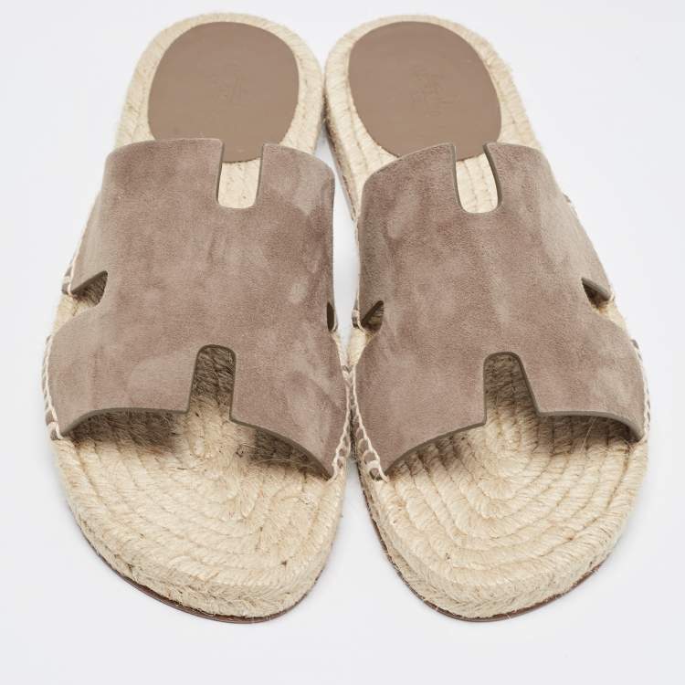 Hermes Brown Suede Antigua Flat Slides Size 41