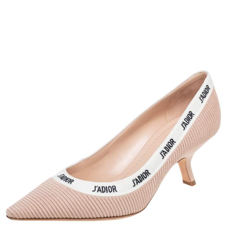 Dior Beige/White Canvas J'Adior Pointed Toe Pumps Size 39.5