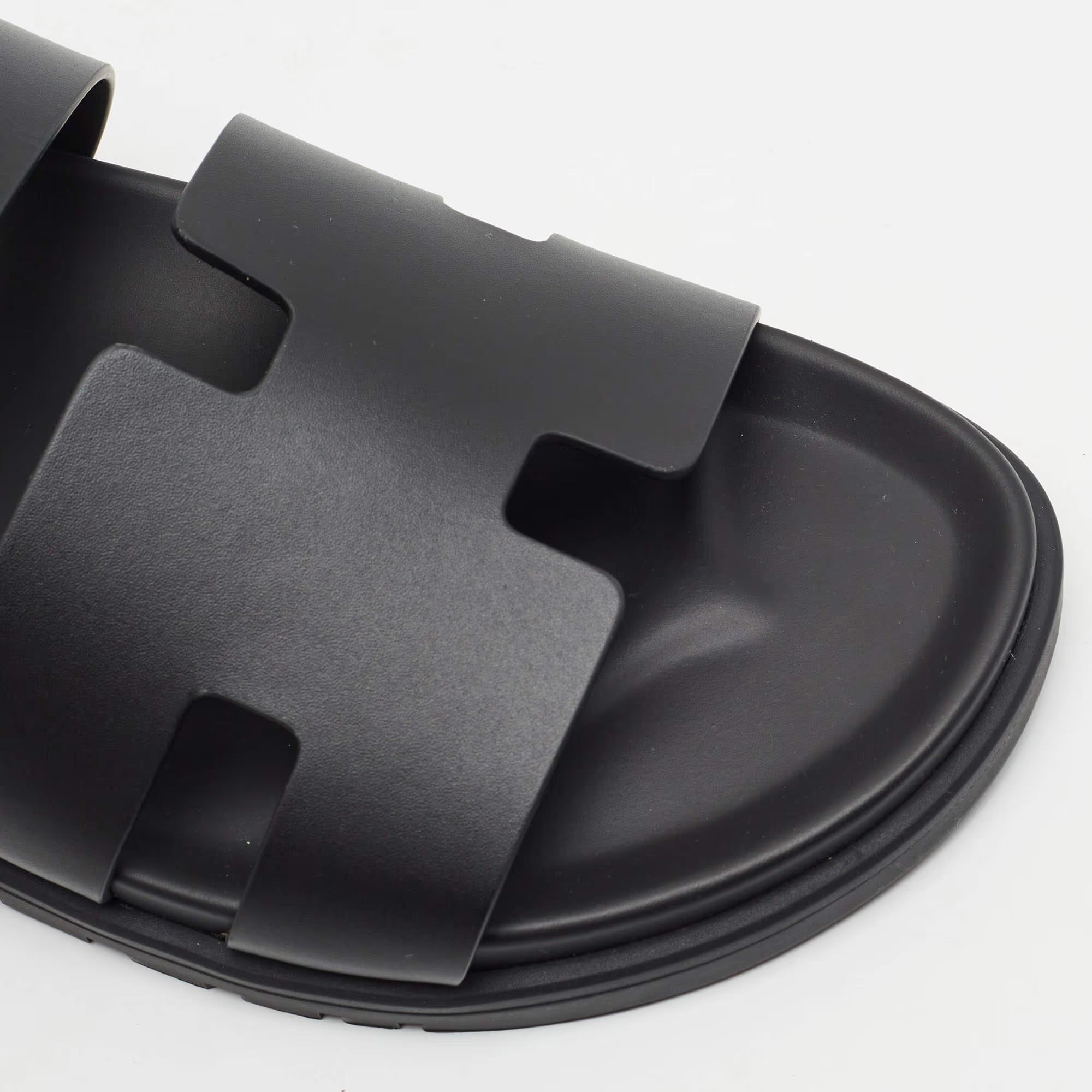 Hermes Genius Size 39 Black Leather Flat Sandals