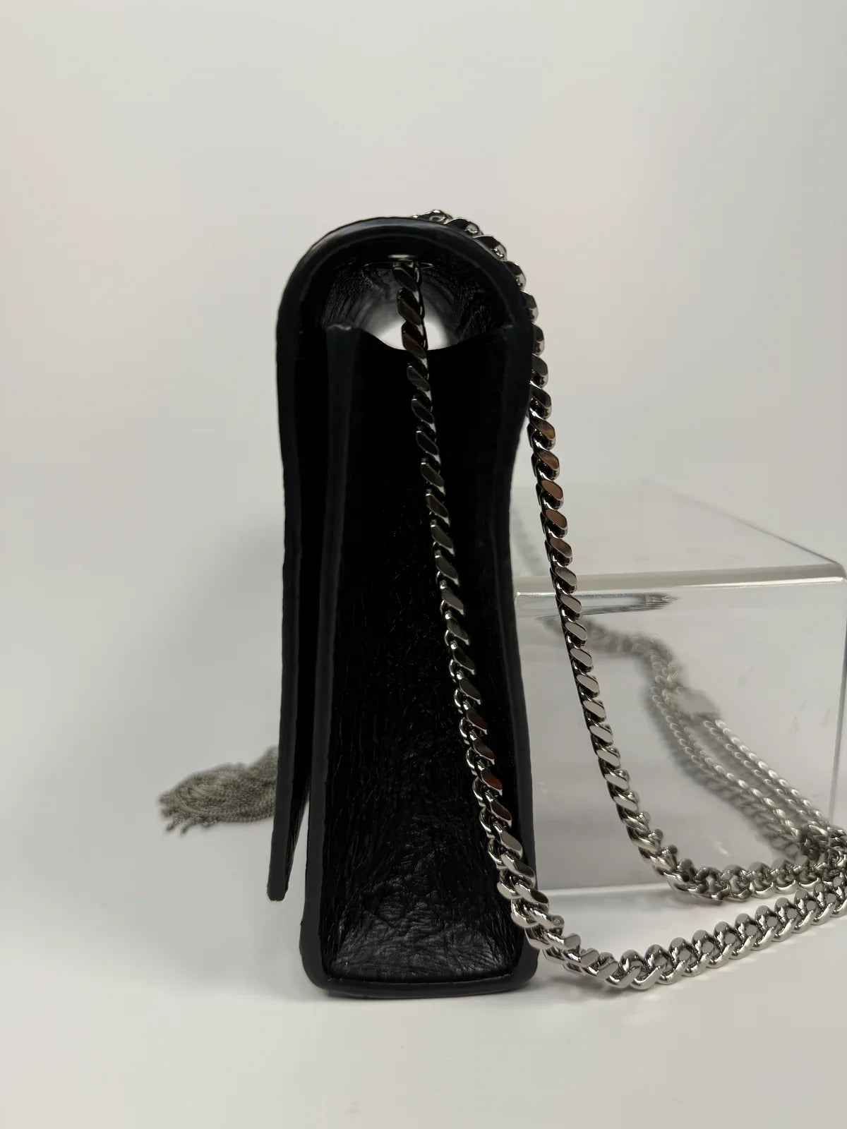 SAINT LAURENT BLACK CROC EMBOSSED KATE TASSEL BAG