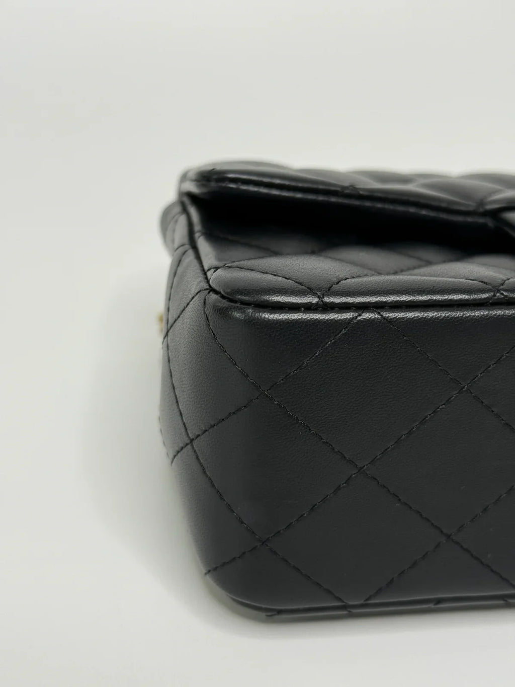 CHANEL MINI RECTANGLE TOP HANDLE FLAP BAG IN BLACK LAMBSKIN WITH PALE GOLD HARDWARE