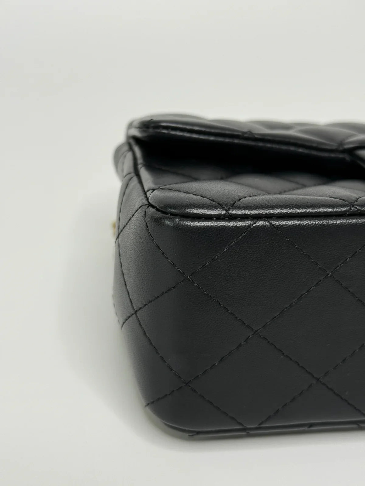CHANEL MINI RECTANGLE TOP HANDLE FLAP BAG IN BLACK LAMBSKIN WITH PALE GOLD HARDWARE