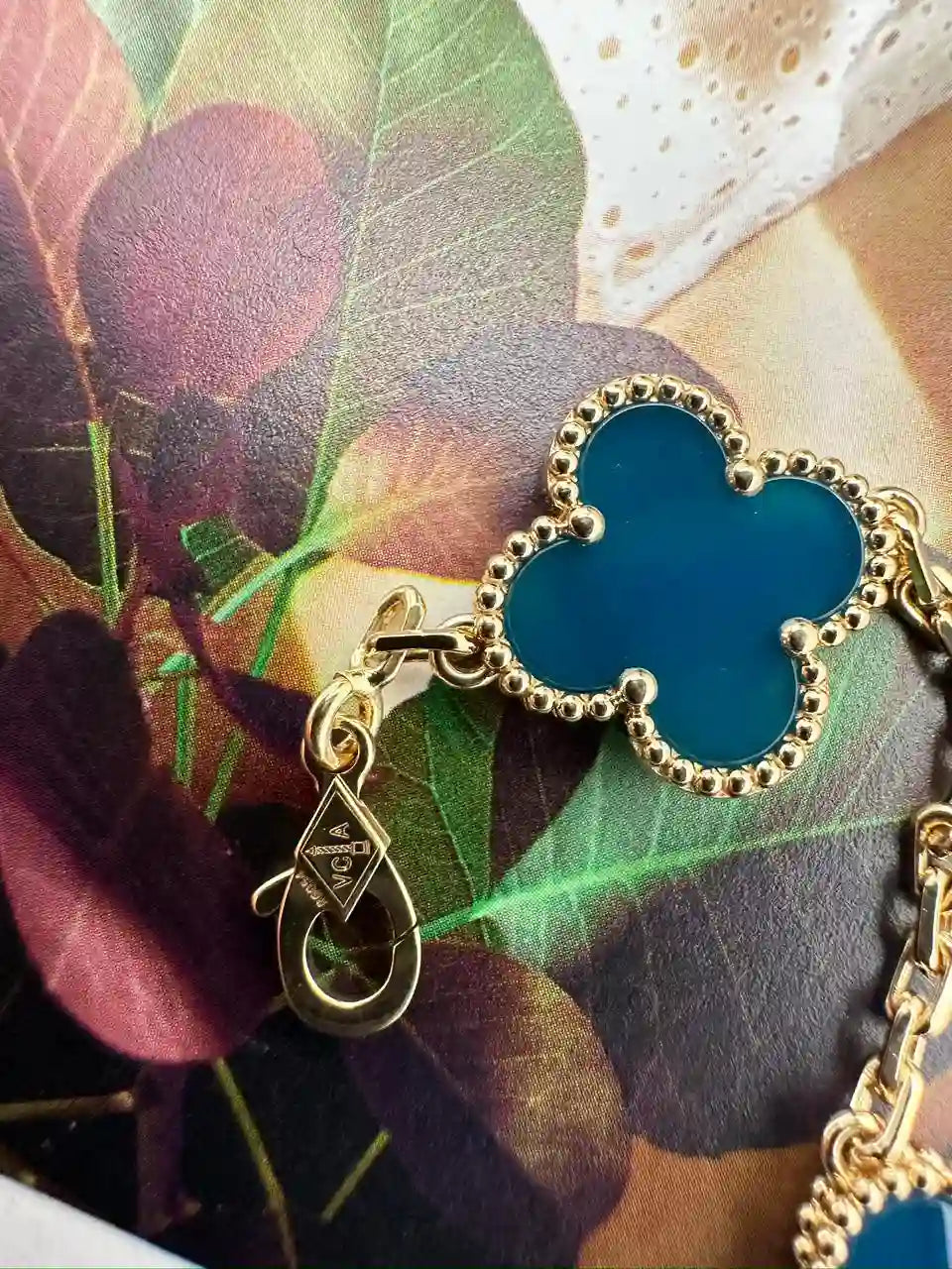 Van Cleef And Arpels Vintage Alhambra Necklace 10 Motifs Blue Agate