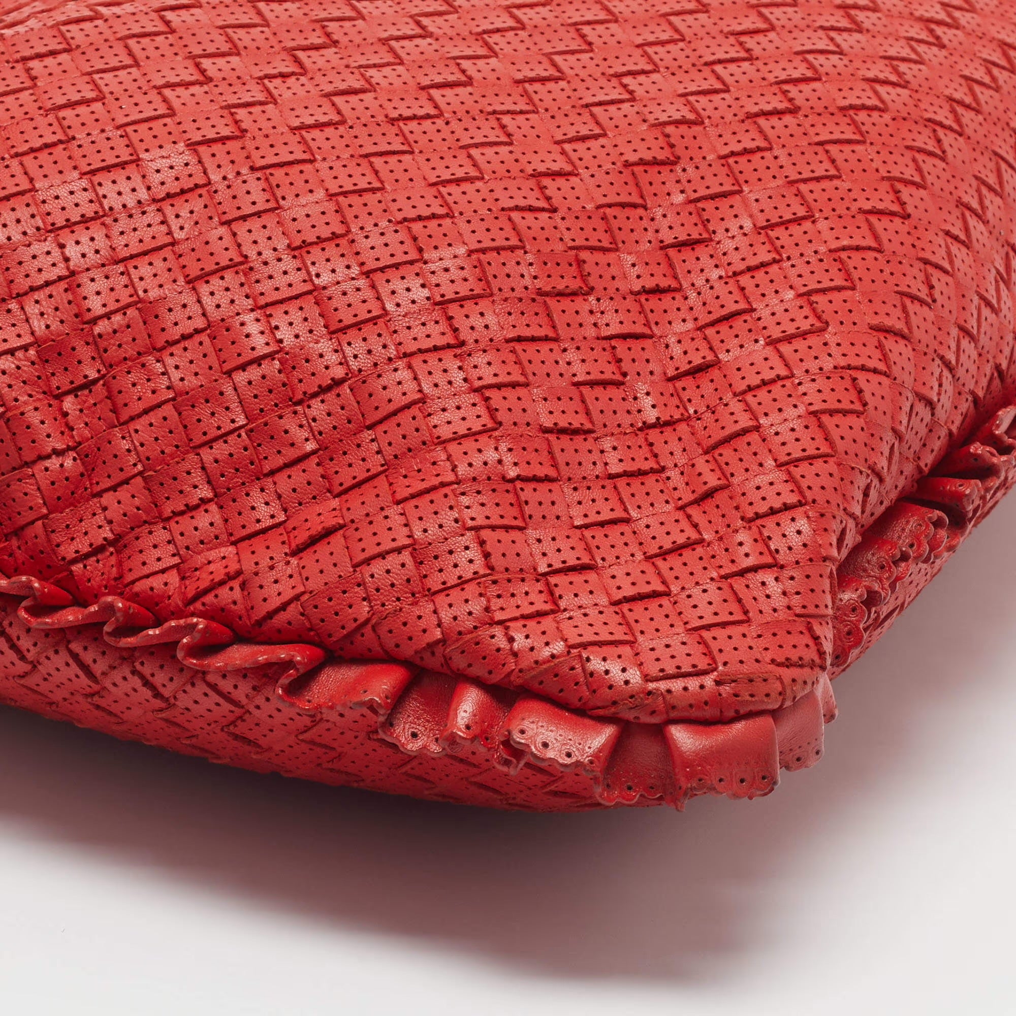 Bottega Veneta Veneta Ruffle Red Perforated Leather Hobo