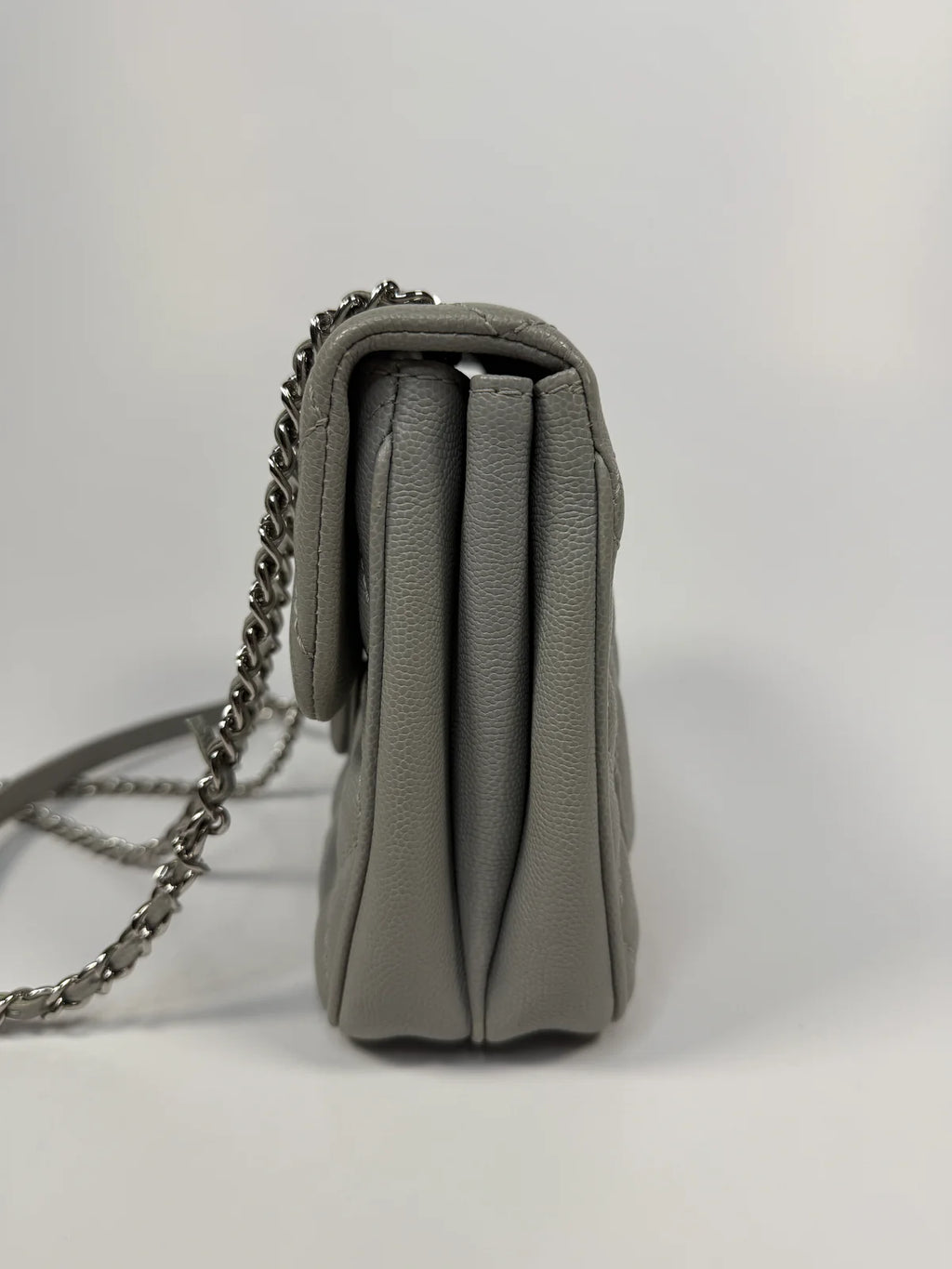 CHANEL MINI FLAP BAG IN GLACIER GREY CAVIAR LEATHER WITH SILVER HARDWARE