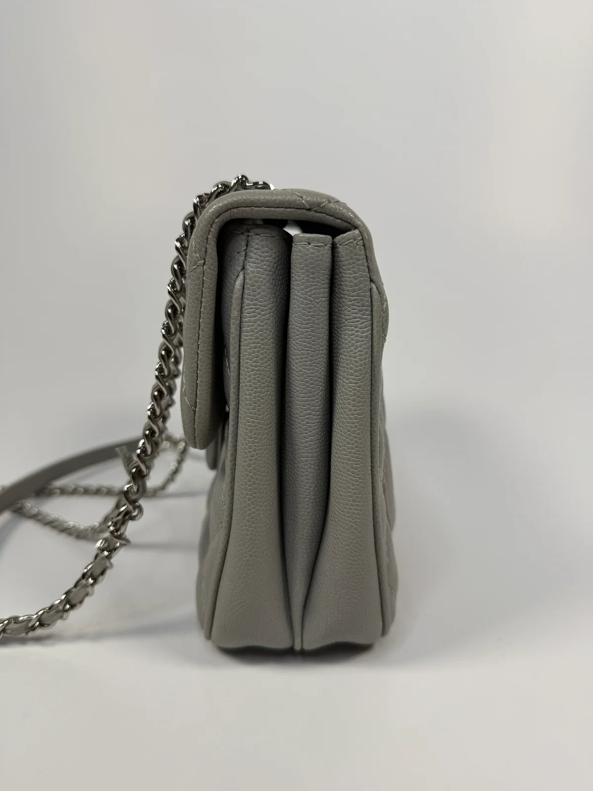CHANEL MINI FLAP BAG IN GLACIER GREY CAVIAR LEATHER WITH SILVER HARDWARE