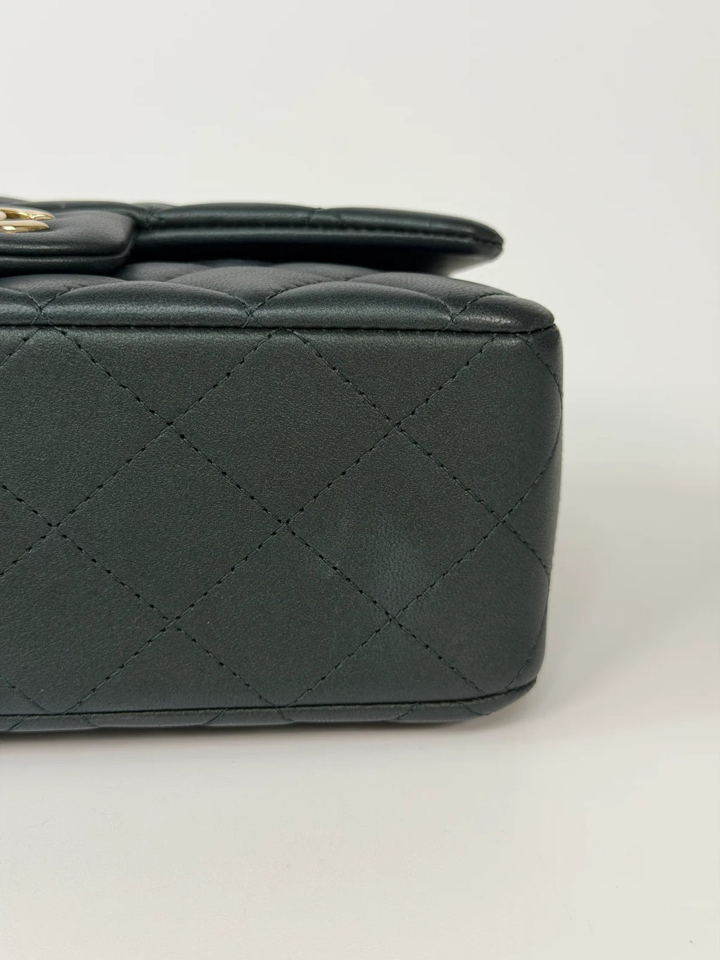 CHANEL MINI RECTANGLE TOP HANDLE IN METALLIC GREEN LAMBSKIN LEATHER GOLD HARDWARE