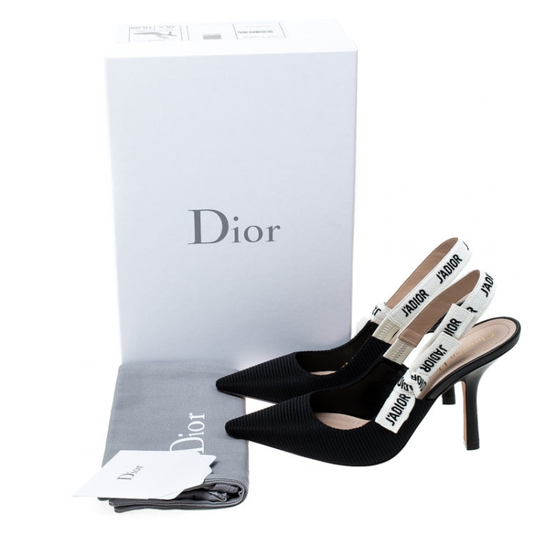 Dior Black Fabric J'adior Slingback Pointed Toe Sandals Size 38.5