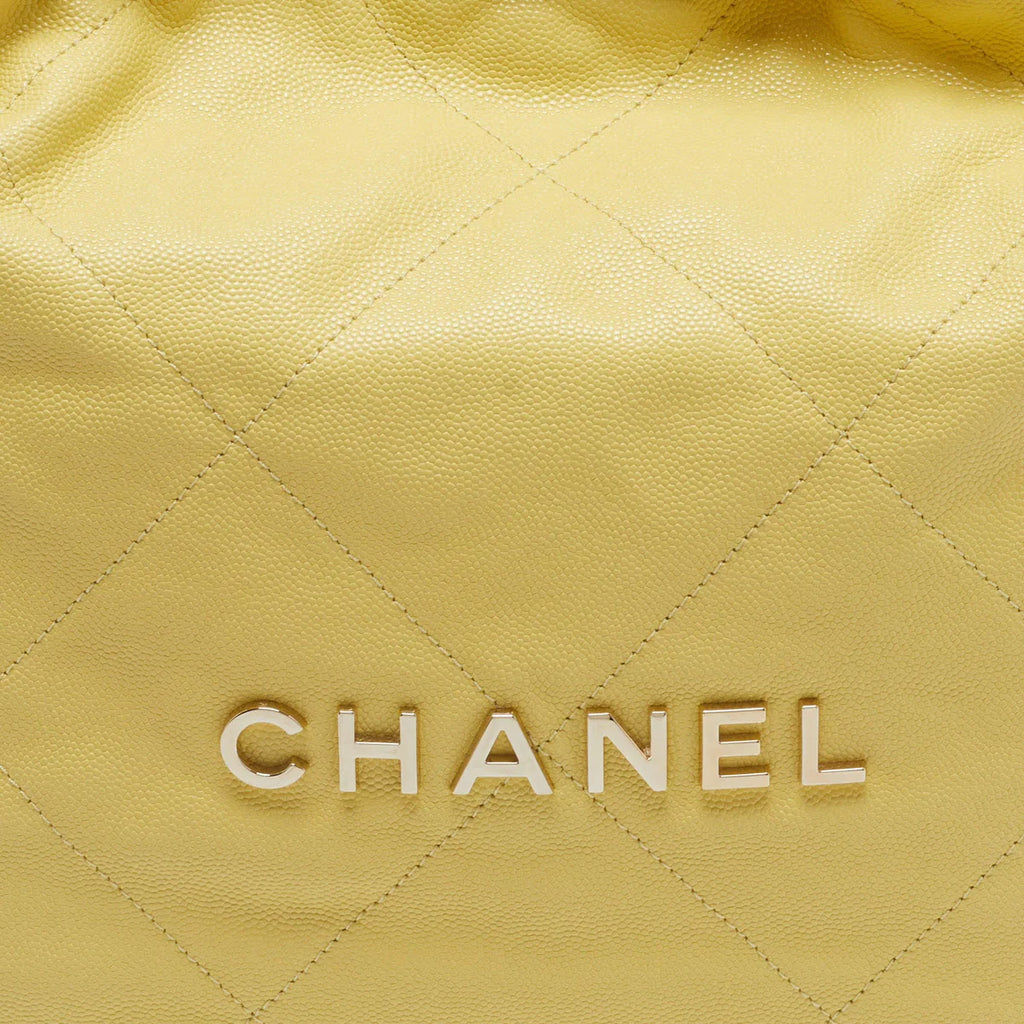 Chanel 22 Medium Yellow Quilted Caviar Leather Bag