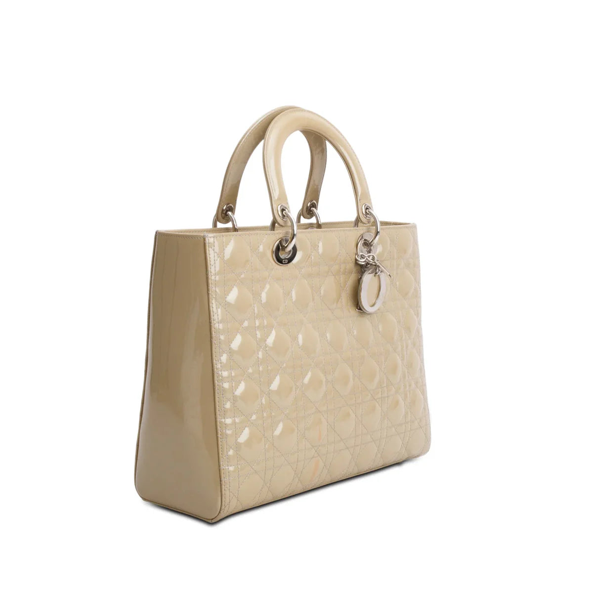 Christian Dior Beige Cannage Patent Leather Large Lady Dior