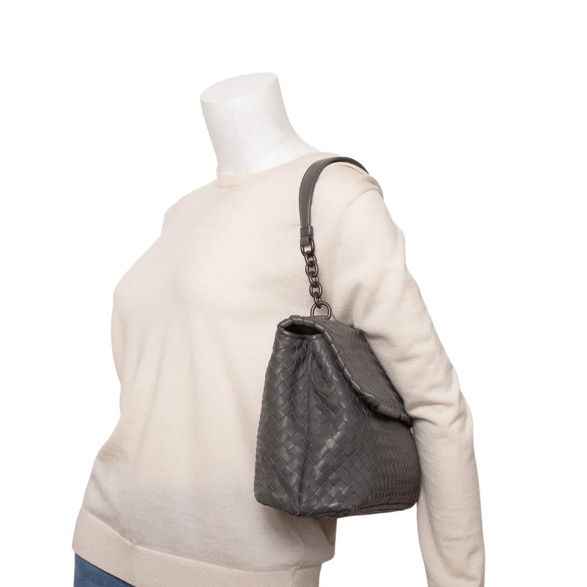 Bottega Veneta Grey Nappa Intrecciato Medium Olimpia Shoulder Bag