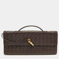 Bottega Veneta Andiamo Choco Brown Intrecciato Leather Clutch