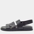 Hermes Genius Size 39 Black Leather Flat Sandals
