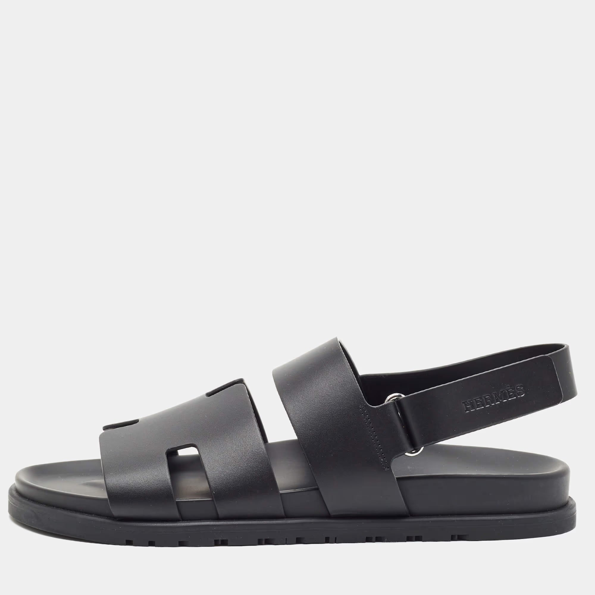 Hermes Genius Size 40 Black Leather Flat Sandals