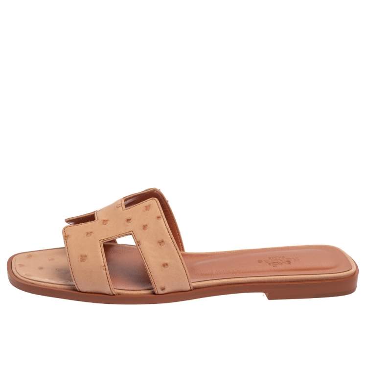 Hermes Pink Ostrich Leather Oran Sandals Size 38
