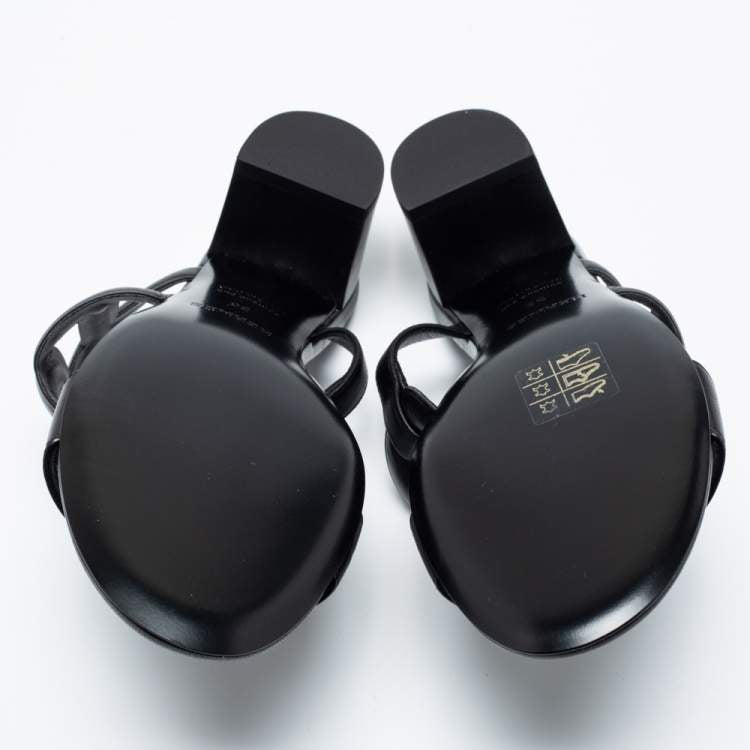 Hermes Black Leather Bikini Slide Sandals Size 36